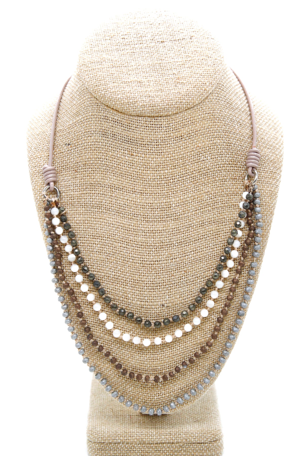 Semi Precious Stone Multi Strand Short Necklace - NLS-Charlie