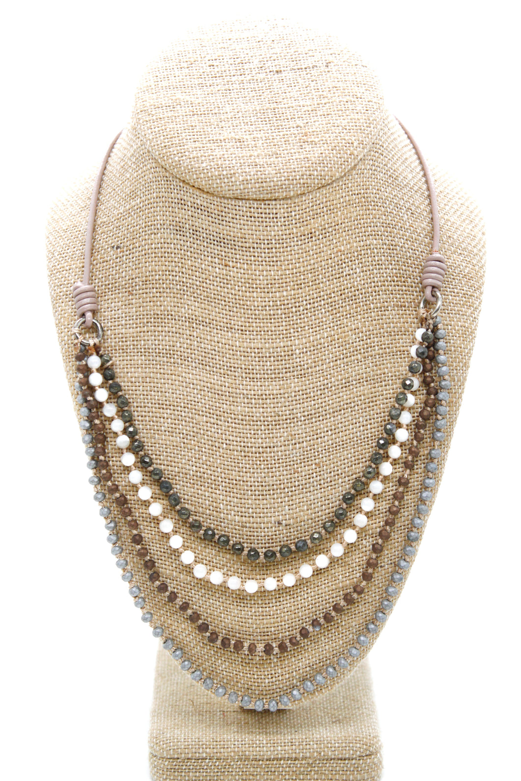Semi Precious Stone Multi Strand Short Necklace - NLS-Charlie