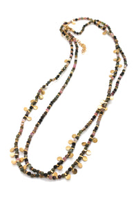 Museum Style Tourmaline Stone Necklace with 24K Gold Plate Mini Charms  -French Flair Collection-