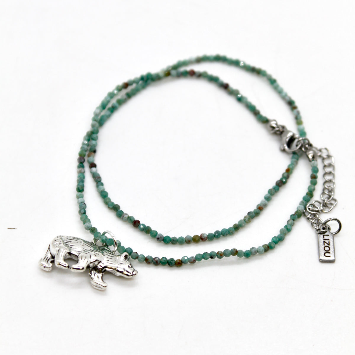 Silver Bear Mini Stone Gold Charm Necklace