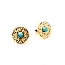 Load image into Gallery viewer, Turquoise and Gold Wheel Stud Earrings E4-201 -French Flair Collection-
