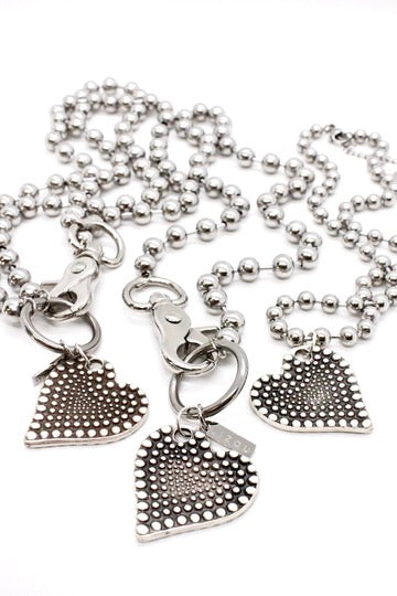 Double Sided Dotted Heart Pendant Convertible Silver Chain Necklace