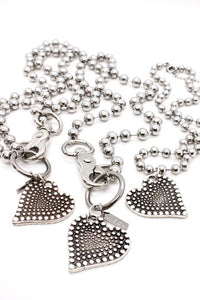 Double Sided Dotted Heart Pendant Convertible Silver Chain Necklace