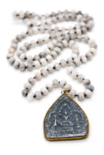 Load image into Gallery viewer, Patina Carved 18K Gold Charm Pendant Hand Knotted Stone Necklace
