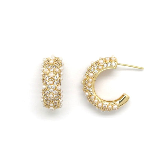 Crystal and Pearl Mini Hoop Earrings - E4-368
