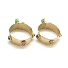 Load image into Gallery viewer, Semi Precious Stones in Gold Circle Earrings
