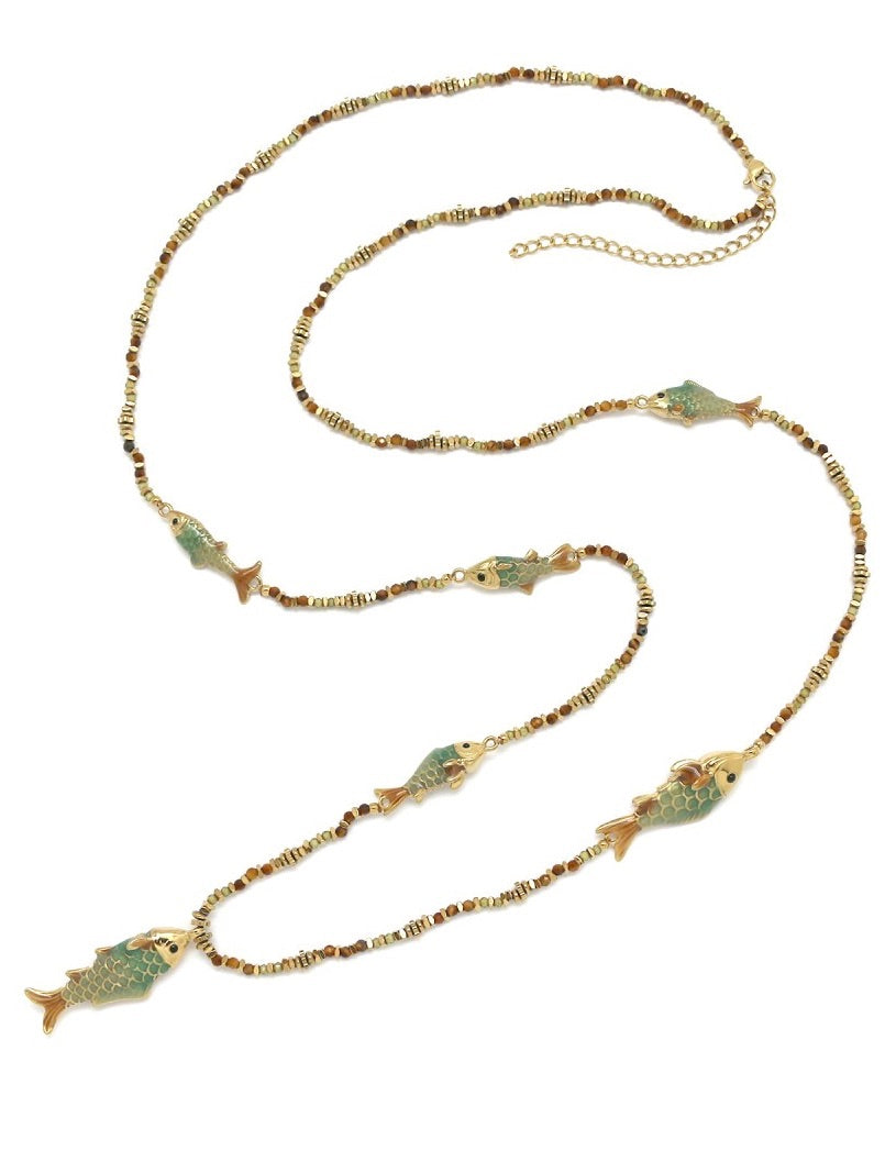 Stone Fish Lariat Necklace - N2-2597