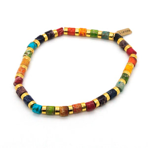 Multi Color Semi Precious Stone and Gold Stretch Stone Bracelet -Stone Collection-