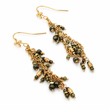 Load image into Gallery viewer, Pyrite and Gold Mini Charm Dangle Earrings - E4-325
