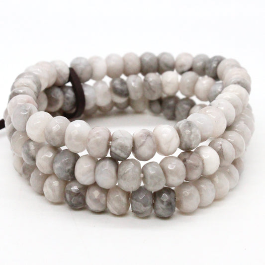 Faceted White Crazy Lace Agate Three Strand Bracelet -BL-WLA