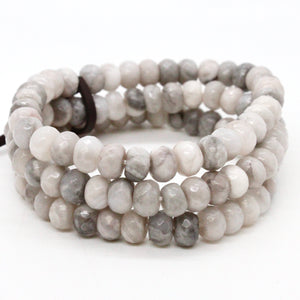 Faceted White Crazy Lace Agate Three Strand Bracelet -BL-WLA