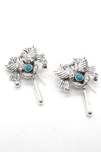 Silver Kissing Bird Turquoise Earrings - E9-088