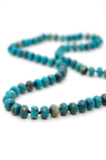 Hand-Knotted Short Faceted Ocean Jasper Beaded Necklace - NLS-SSJP