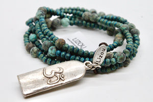 African Turquoise and Crystal Bracelet with Silver Lakshmi Charm -The Buddha Collection- BL-4020-SC