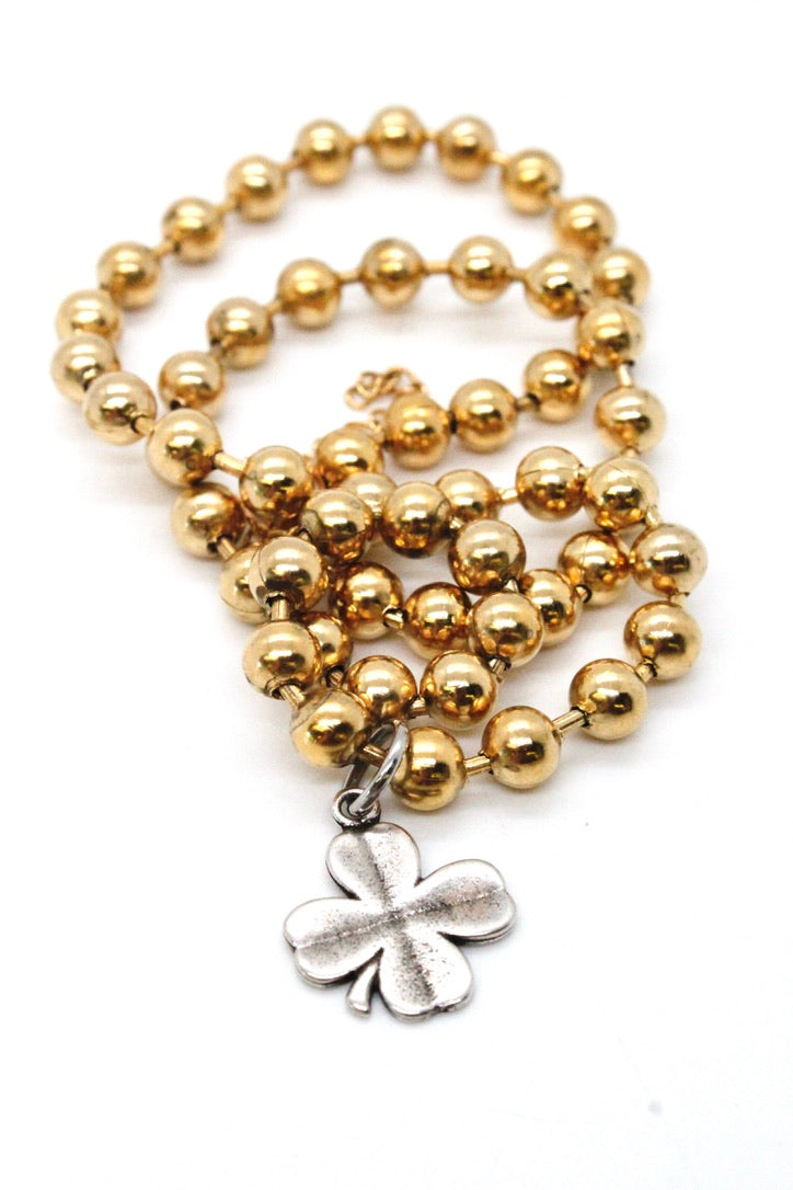 Single Gold Plate Ball Chain Necklace with Small Shamrock Charm N2-S892g-The Classics Collection-