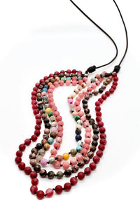 Large Semi Precious Stone Hand Knotted Long Necklace on Genuine Leather -Layers Collection- NLL-M29