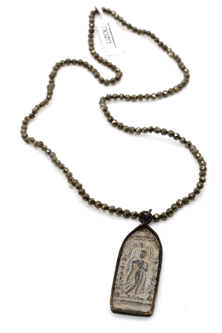 Faceted Pyrite Stretch Short Necklace or Bracelet with Reversible Buddha Charm -The Buddha Collection- NS-PY-302