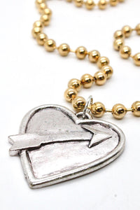 Single Gold Plate Ball Chain Necklace with Silver Heart Arrow N2-S1012g -The Classics Collection-