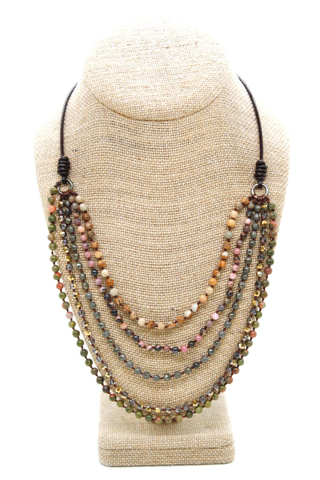 Semi Precious Stone Multi Strand Short Necklace - NLS-Syrup