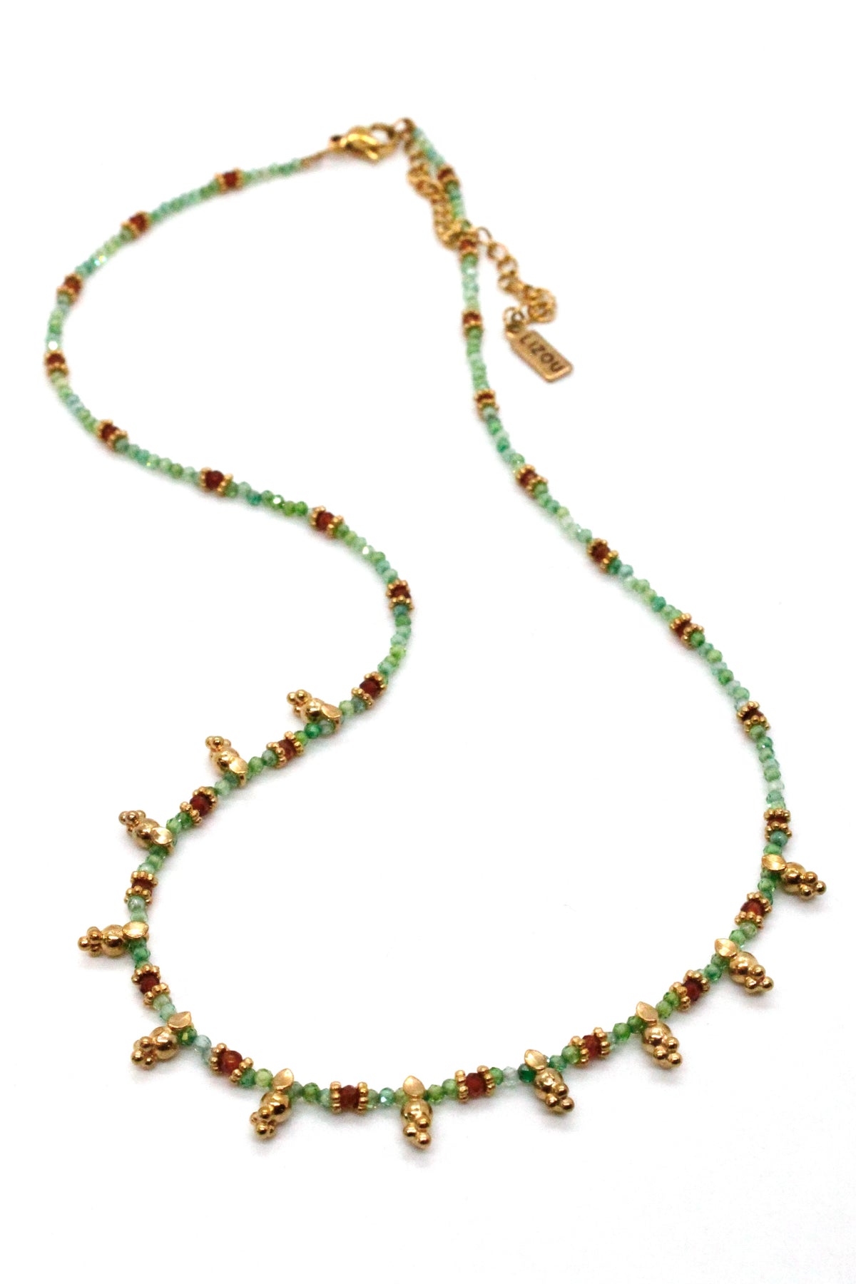 Short Mini Charm Green Zirconium Necklace - N2-2611Z