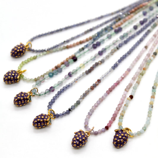 Wine Grapes Mini Stone Gold Charm Necklace