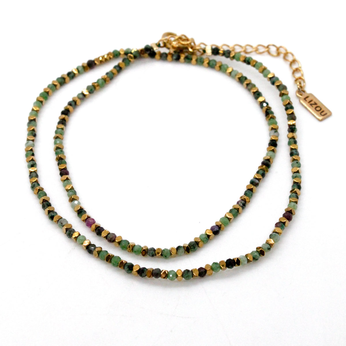Mini Gold Nugget and Faceted Stone Single Strand Necklace - N2-2618