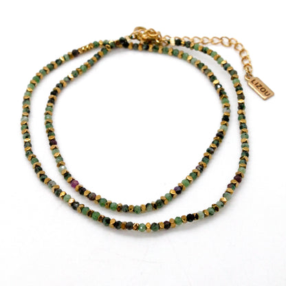 Mini Gold Nugget and Faceted Stone Single Strand Necklace - N2-2618