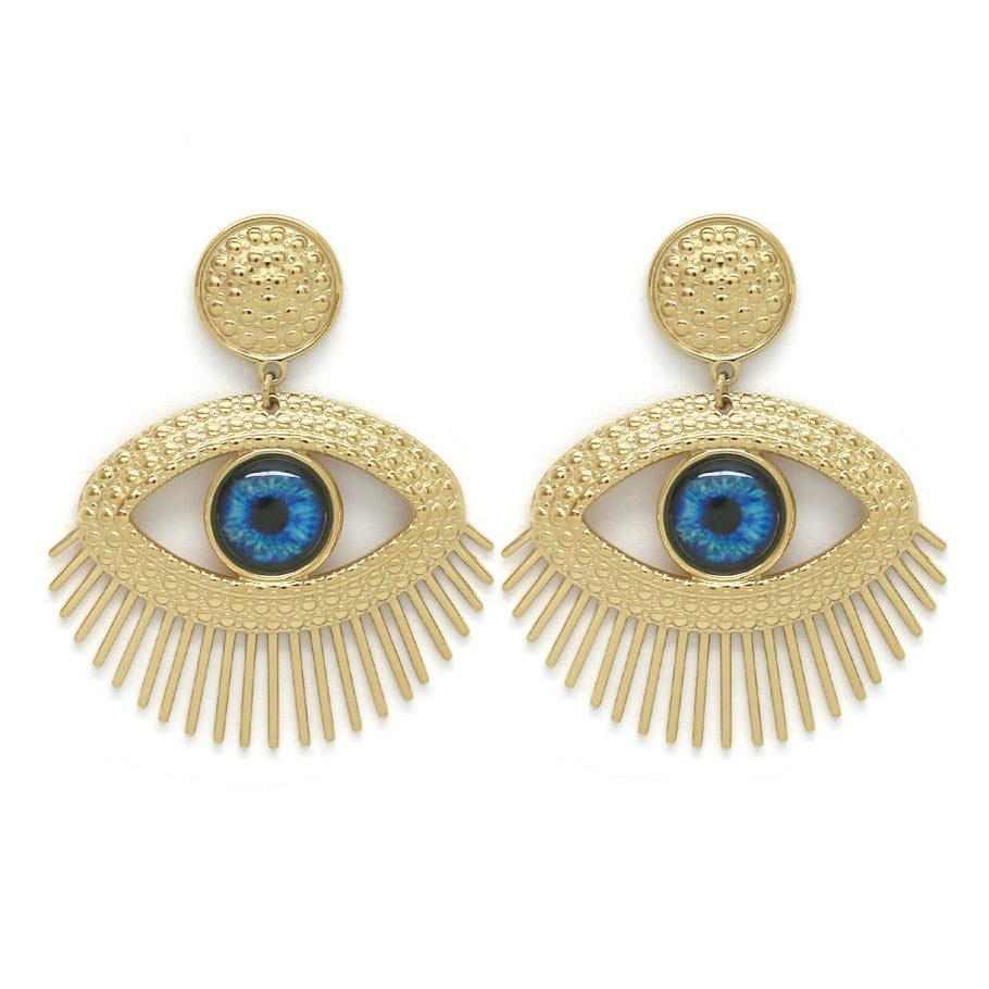 Blue and Gold Eye Earrings - E4-286