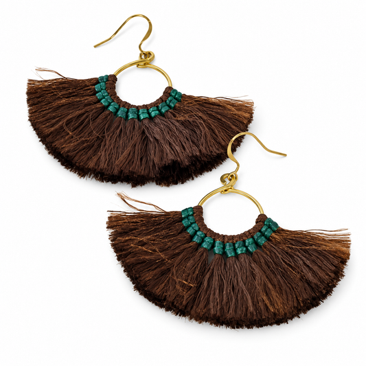Brown Fan Tassel Earrings - E3-227br