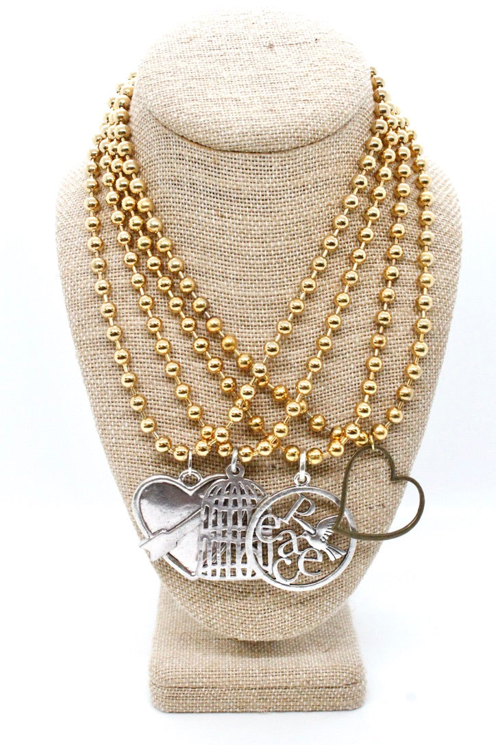 Single Gold Plate Ball Chain Necklace with Silver Bird Cage N2-S885g -The Classics Collection-