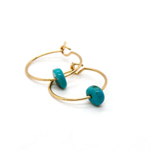 Load image into Gallery viewer, Mini Turquoise and Gold Hoop Earrings E7-008 -Stone Collection-
