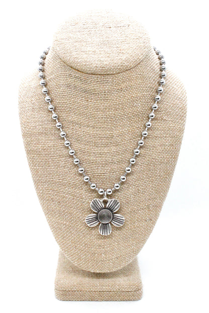 Antique Silver Flower Pendant Convertible Silver Chain Necklace