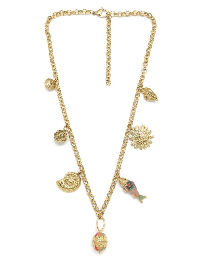 Multi Charm Fish Gold Necklace - N2-2580