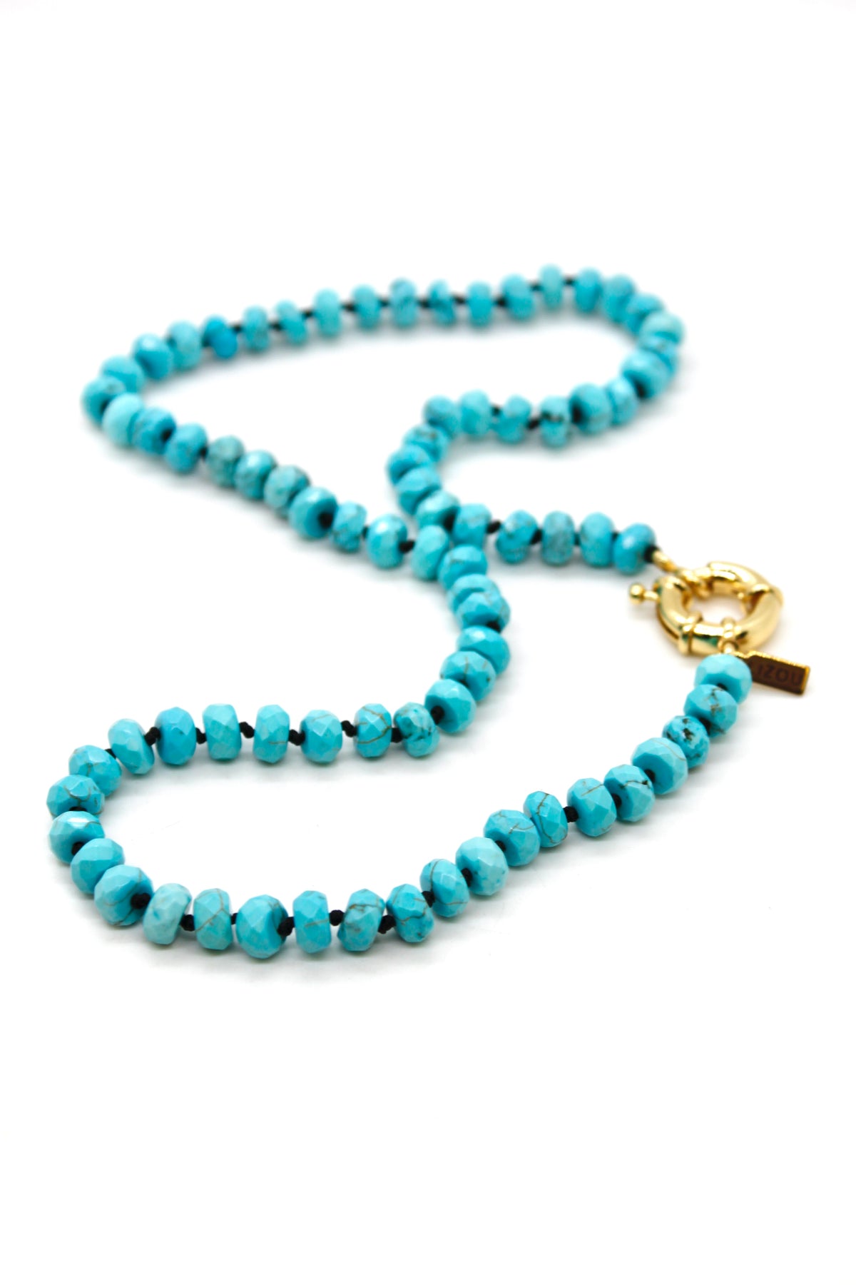 Hand-Knotted Short Faceted Turquoise Beaded Necklace - NLS-TQ2