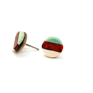 Genuine American Indian Turquoise and Coral Navajo Stud Earrings