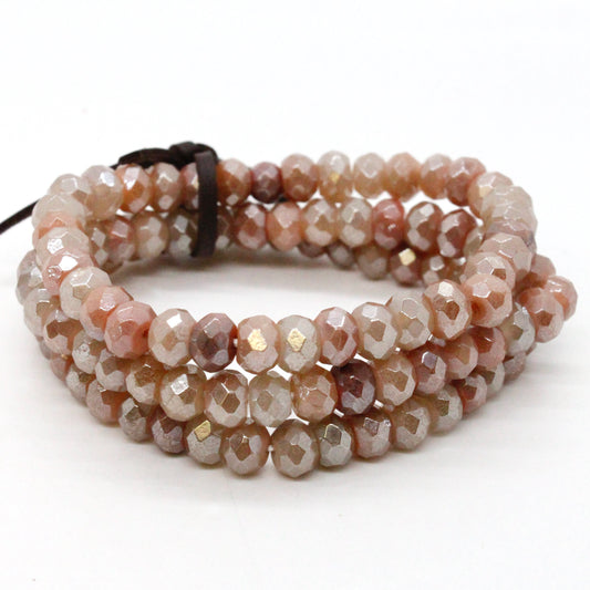 Faceted Peach Agate Three Strand Bracelet -BL-PA
