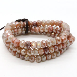 Faceted Peach Agate Three Strand Bracelet -BL-PA