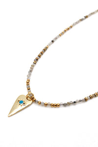 Faceted Labradorite and Evil Eye Heart Necklace - N2-2623