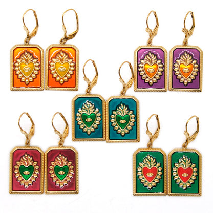 Flaming Heart Colorful Enamel Earrings - E9-103