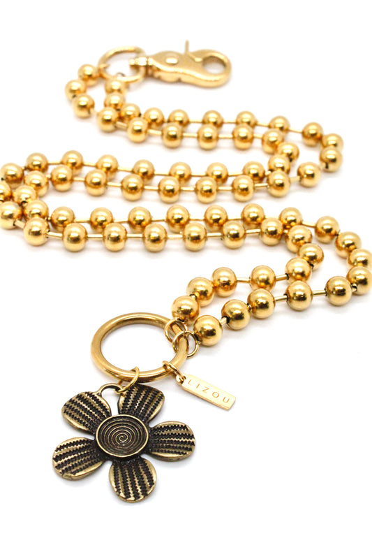 Antique Bronze Flower Pendant Convertible Gold Chain Necklace