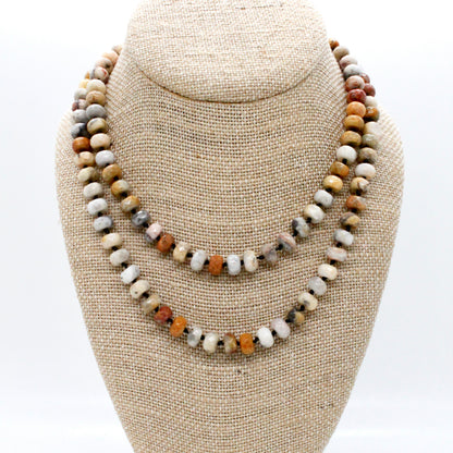 Hand-Knotted Long Crazy Lace Agate Bead Necklace - NL-CLA