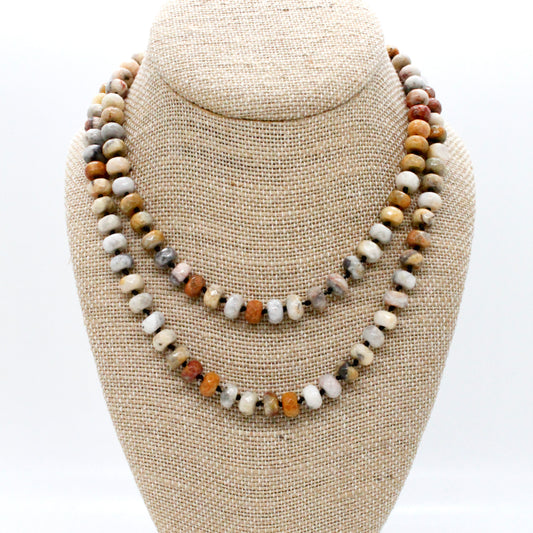 Hand-Knotted Long Crazy Lace Agate Bead Necklace - NL-CLA