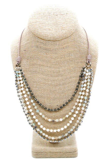 Semi Precious Stone Multi Strand Short Necklace - NLS-Crisp