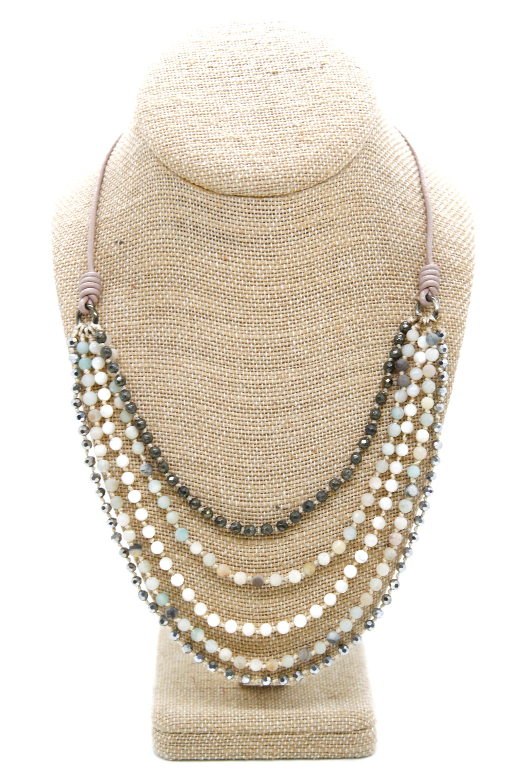 Semi Precious Stone Multi Strand Short Necklace - NLS-Crisp