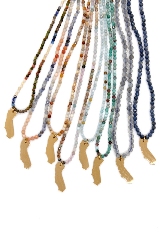 California State Mini Stone Gold Charm Necklace