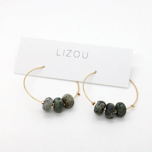 African Turquoise Matte Bead Hoop Earrings E7-012 -Stone Collection-