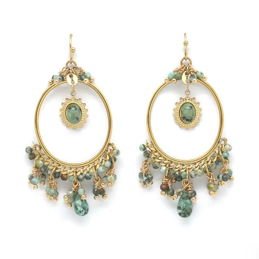 African Turquoise and Chain Dangle Earrings - E4-300