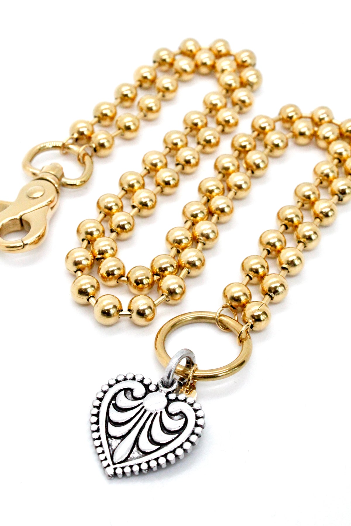 Convertible Short or Long Heart Fleur de Lis Ball Chain Necklace - N2-229GD