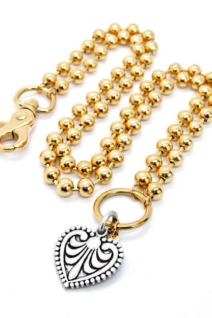 Convertible Short or Long Heart Fleur de Lis Ball Chain Necklace - N2-229GD