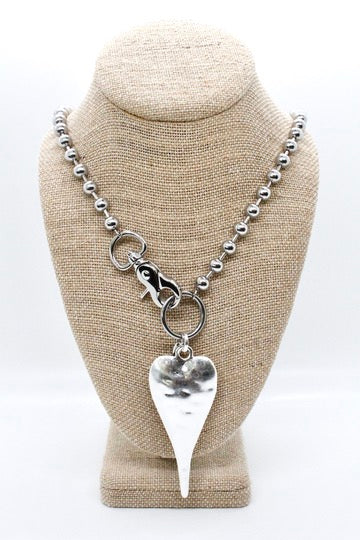 Extra Large Silver Heart Pendant Convertible Silver Chain Necklace